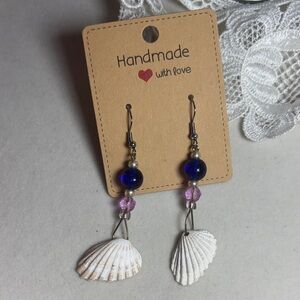 Handmade Blue and Pink Shell Earrings